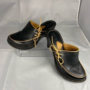 Born black mules 3” stacked heel shoes size 6